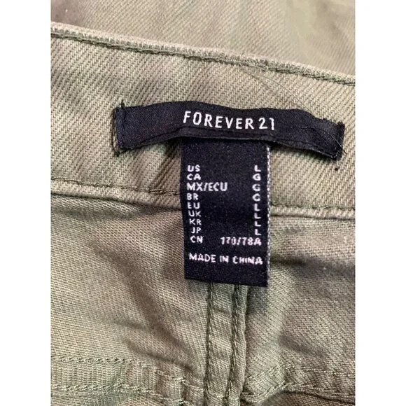 Forever 21 Women's High-Waisted Olive Cargo Pants Large Wide-Leg NWT - Picture 5 of 7